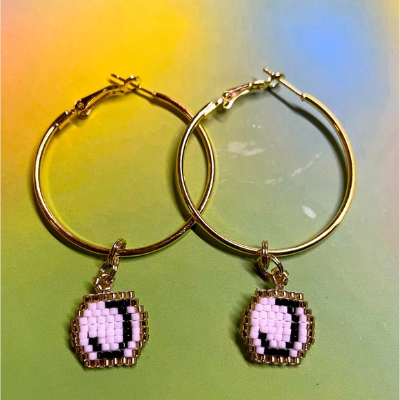 BEADED INITIAL HOOP EARRINGS- "J" - Picture 1 of 3